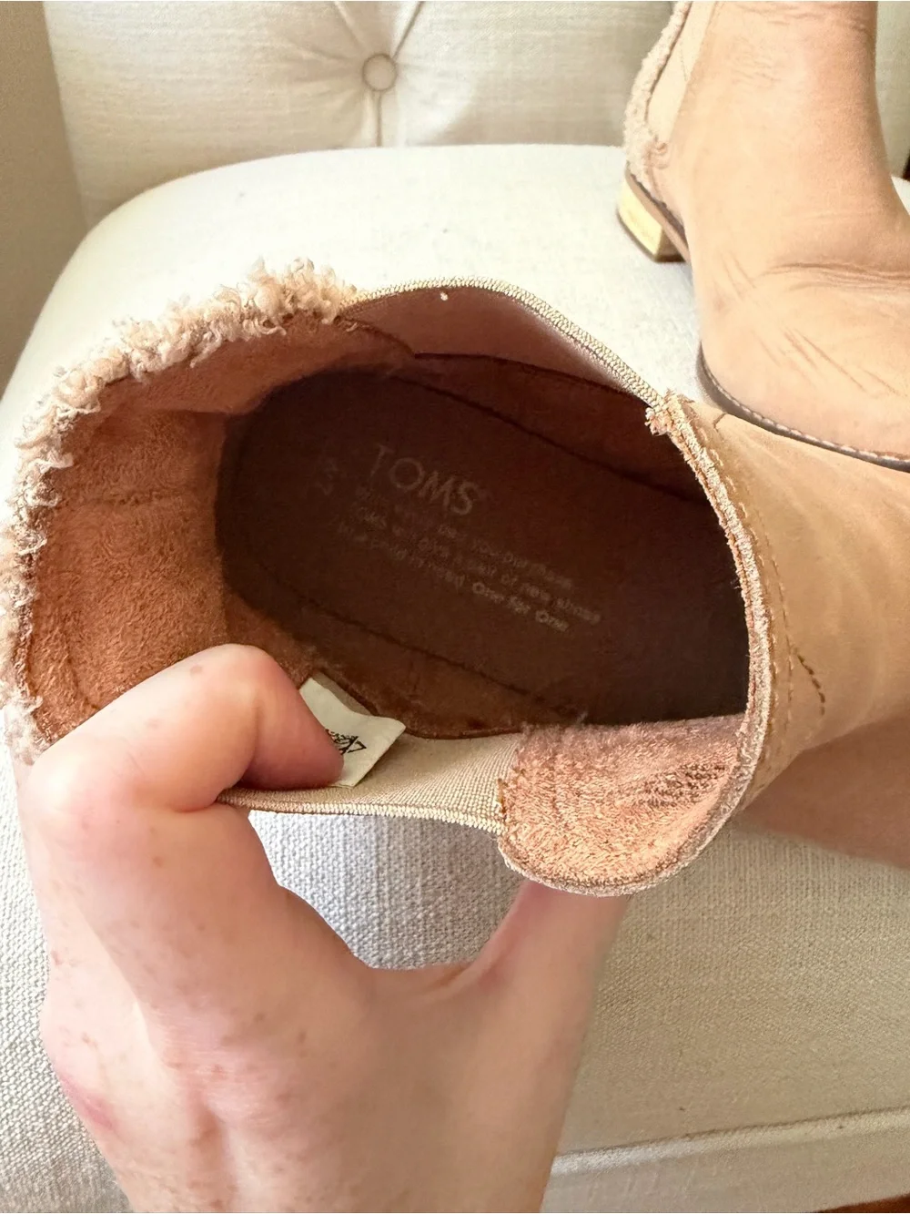 Toms Tan Chelsea Booties with Shearling Heel Accent